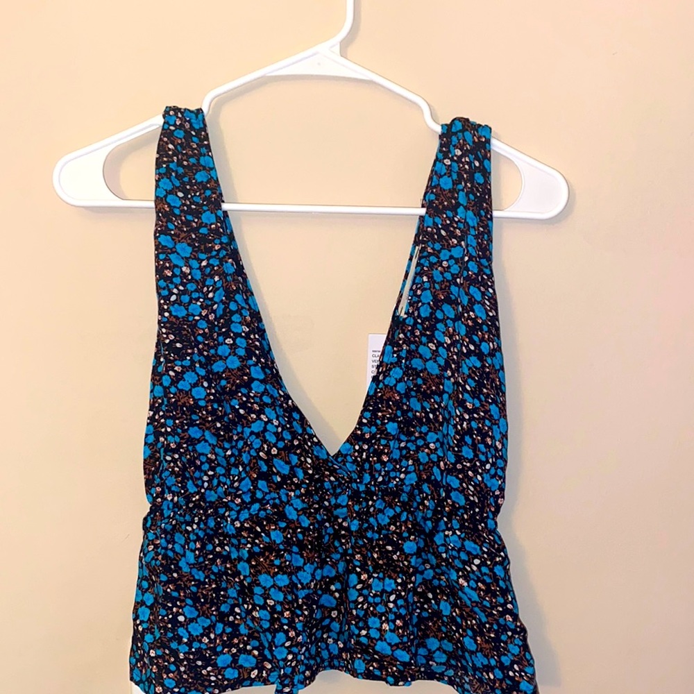 Blue and brown flower blouse